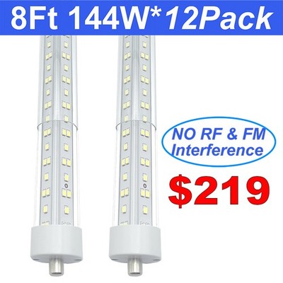 12 Pack 8FT Single Pin Led Bulbs 144W T8 Led Shop Light Fixture Fa8 Base 6500K