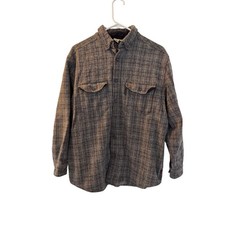 Woolrich Mens Charcoal Heather Plaid Wool Blend Shirt Jacket Shacket Large