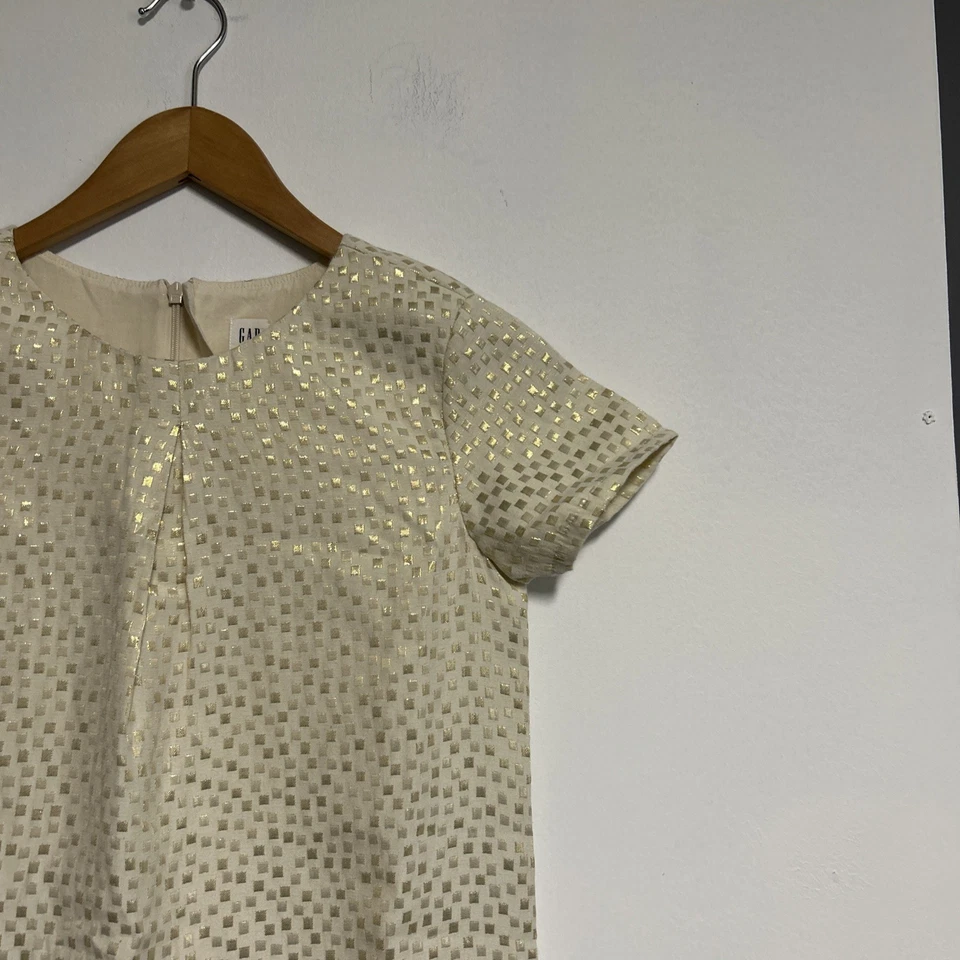 Gap Kids Girls XL Gold Metallic Front Pleat Dress Lined Holiday Zipper - Image 2 of 4
