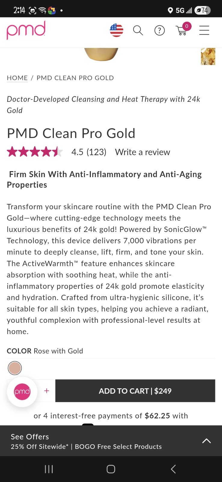 Pmd Clean Pro Smart Facial Cleansing Device With 24K Gold Plated Therapy Massage
