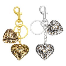 2Pcs Leopard Print Heart Keychain Cute Charm, Y2K Style Keyrings, 2 Colors