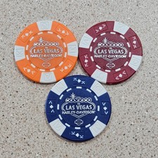 Las Vegas NV Harley Davidson Dealership Orange, Red & Blue Ace King Poker Chips
