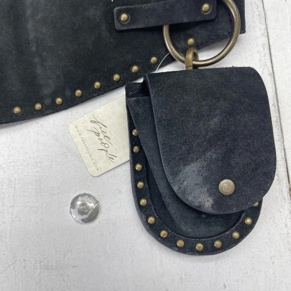 Cinturón Free People Mujer Talla Única Negro Gamuza Cuero Tachonado Corbata Cintura Bolsa Foto 3 de 4