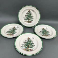 Spode Christmas Tree Dinner Plates Green Band Lot of 4 - Retail $42 each