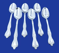 Oneida AZALEA Glossy Stainless Flatware -- Set of 6 Place Oval Soup Spoons