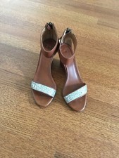 JCrew Crushed Glitter Wedge Sandals, 6, Toffee Brown