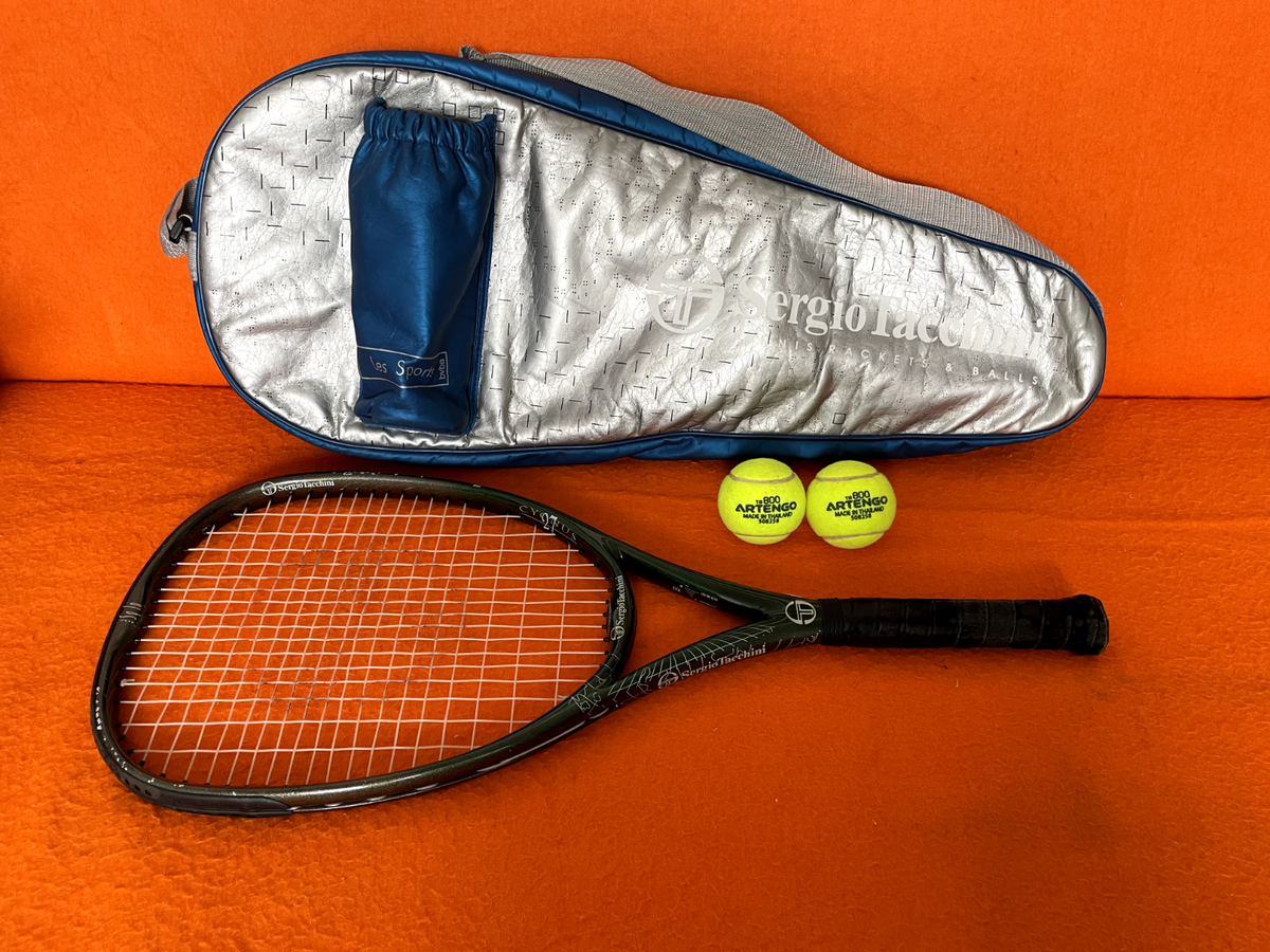 RARE SERGIO TACCHINI TENNIS RACKET BAG BALLS THE CYGNUS