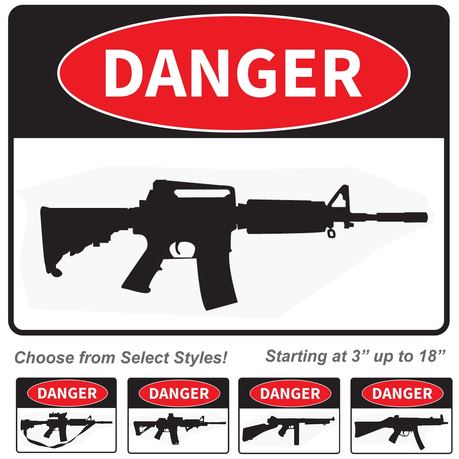 DANGER AR-15 Sticker Decal Sign Assault Rifle Gun Car Truck Window Vinyl USA AR