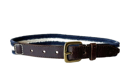 BABY GAP BROWN LEATHER BLUE WHITE STRIPED BELT BOY'S INFANT TODDLER SIZE 0-2 YO