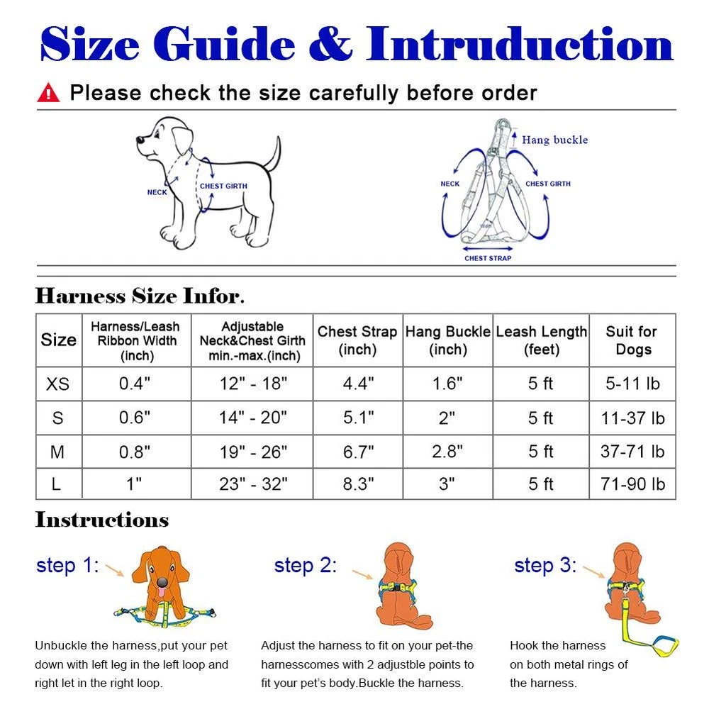 Dog Harness Leash Set Adjustable Heavy Duty No Pull Halter Harnesses for Smal...
