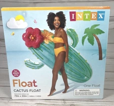Intex Cactus Shaped Water Adult Swimming Pool Float 73"x55" Flower Pillow Beach
