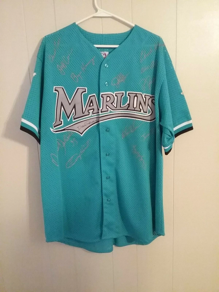 1993 FLORIDA MARLINS INAUGURAL YEAR VINTAGE TEAL MAJESTIC AUTOGRAPHED JERSEY