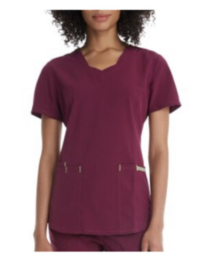   S // SCRUBSTAR WOMENS' SWEET SANGRIA PREMIUM SCRUB TOP V-NECK 4-WAY STRETCH