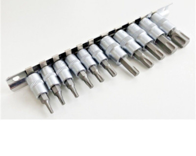11-tlg. 1/4'' & 3/8'' CRV Torx TRX Star Steckschlüsselsatz T10 - T60 Chrom Vanadium