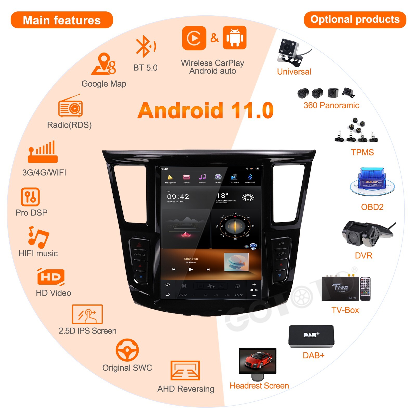 For Infiniti QX60 JX35 20142020 Car Radio Tesla Screen 2Din Stereo GPS