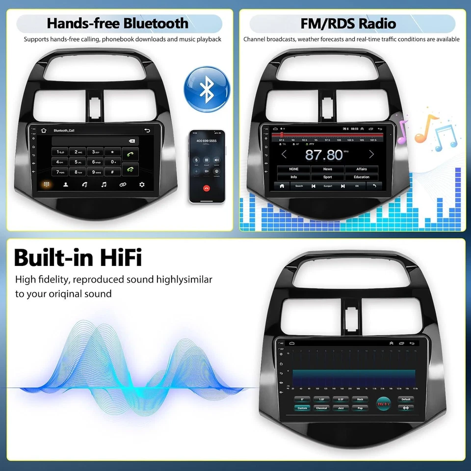 Car Stereo Radio Android 12 Carplay GPS +Cam For 2013 2014 2015 Chevrolet Spark - Image 4 of 4