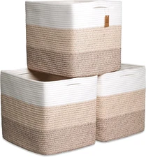 13X15X13 Kallax Storage Cubes Bins, 3 Pack | Cotton Rope Cube Storage Bin Woven