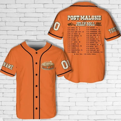 Post Malone x Jelly Roll The Big Ass Stadium Tour Baseball Jersey