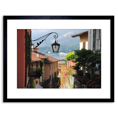 Bellagio Comer See Italien Straßenszene Foto gerahmter Kunstdruck 9 x 7 Zoll