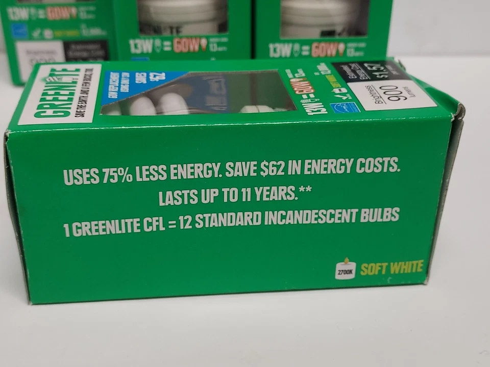1 PC Greenlite 60W Light Bulbs 13W Energy Saver Soft White Spiral Replacement T2 - Image 2 of 4
