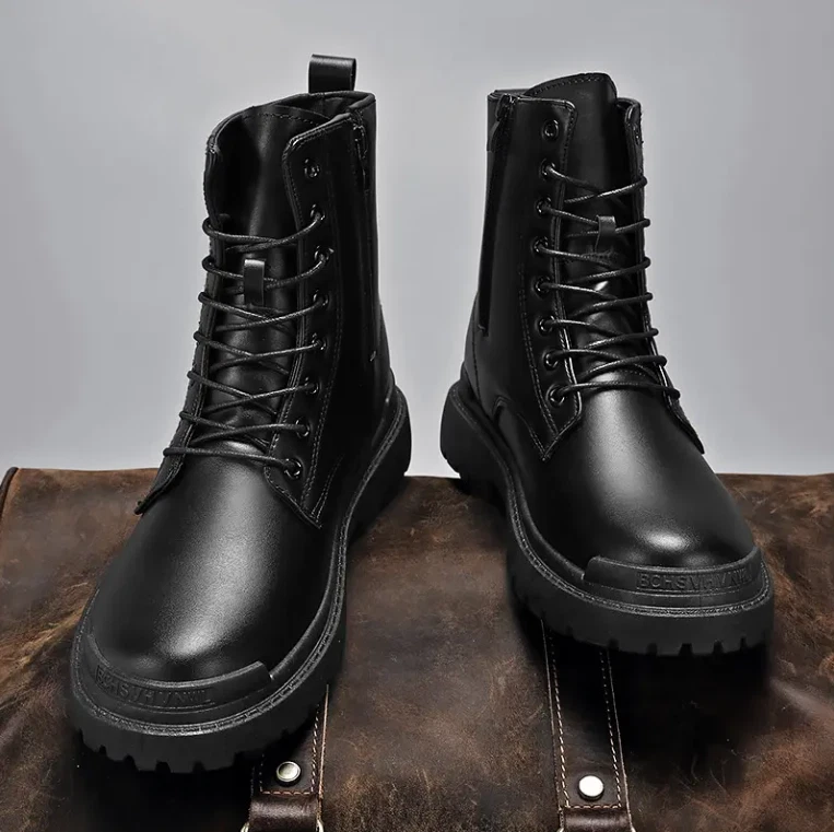 MARKENLOS Leder Boots - Leicht Gefütterte Schnürstiefel - Damen und Herren - Neu