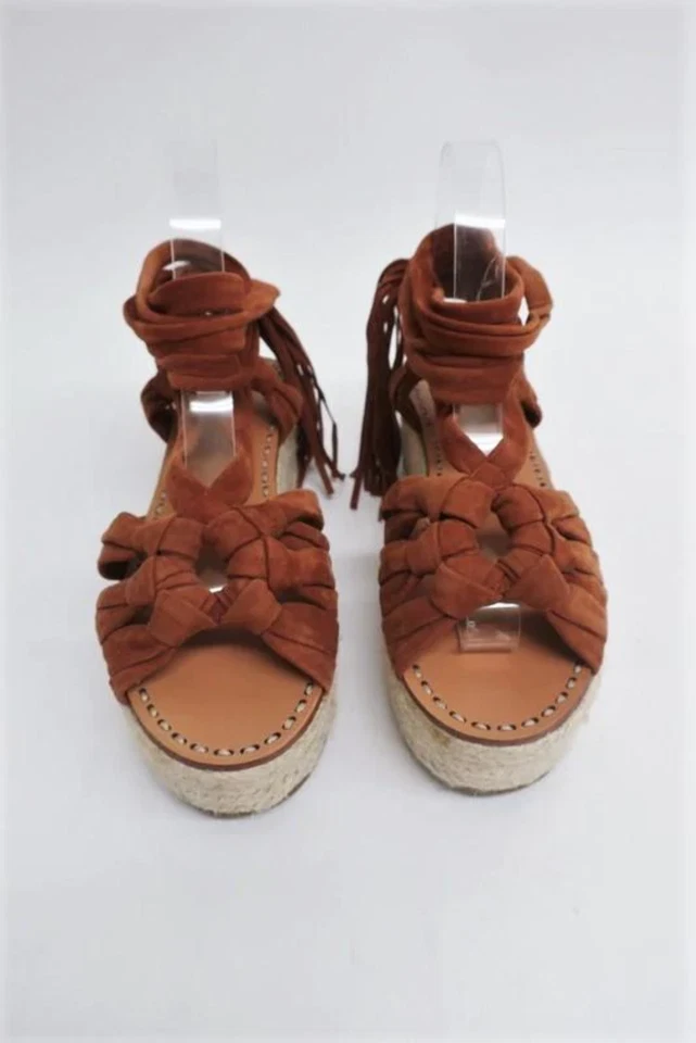Sandálias Sigerson Morrison Espadrille Cosie marrom camurça tamanho 7.5 tornozelo envoltório anabela - Imagem 2 de 4