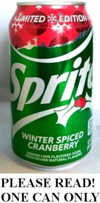 Winter Spiced Cranberry Sprite FULL NEW 12oz Can Christmas 2019 Limited Edition