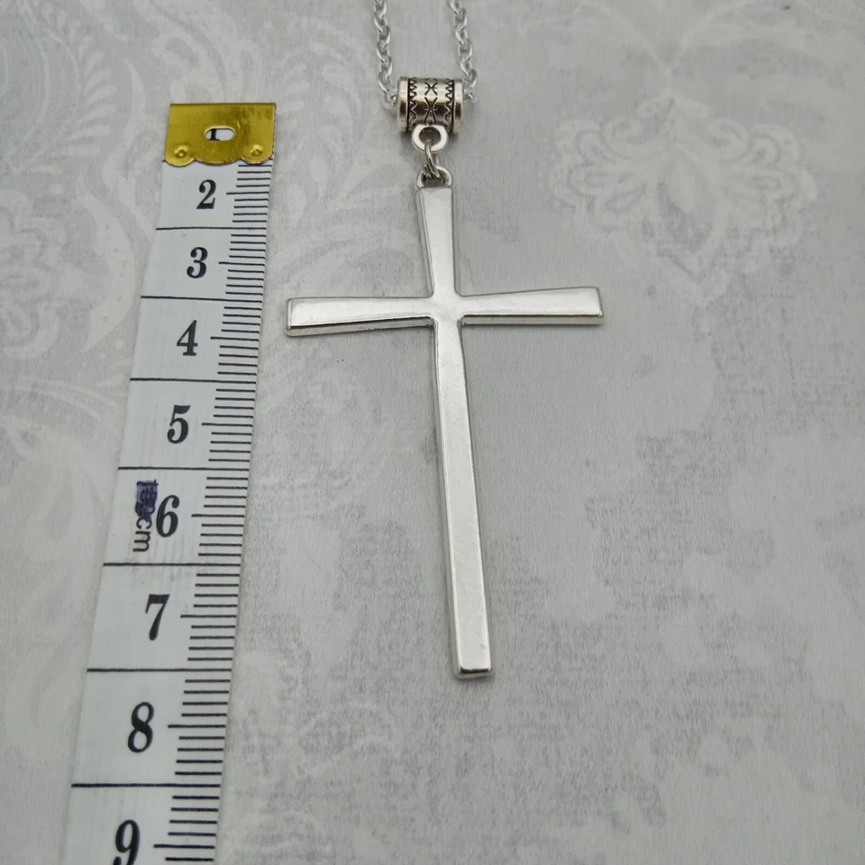 Collar CRUZ Grande Colgante Grande Gótico Gótico Rock Fe Emo Vintage Tono Plata Foto 3 de 4