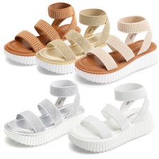 Girls Platform Wedge Sandals Elastic Ankle Strap Summer Vacation Walking Sandals