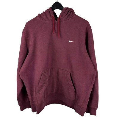 Mens Y2K Nike Burgundy Micro Swoosh Pullover Essential Hoodie