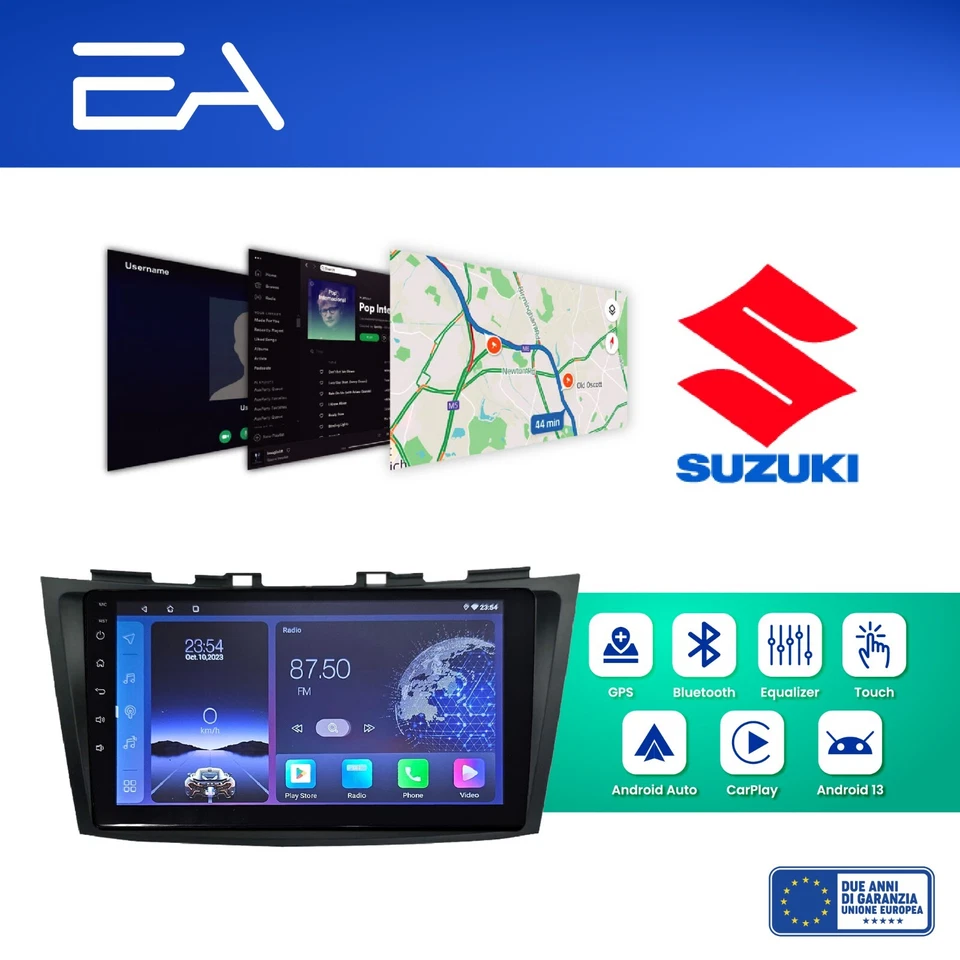 Autoradio Android per Suzuki Swift 2010+ Octacore 4GB 64GB Carplay Telecamera HD - Immagine 2 di 4