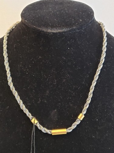 Vintage Accessocraft Silver Toned Rope Chocker With gold Accents Tag still on - Picture 2 of 6