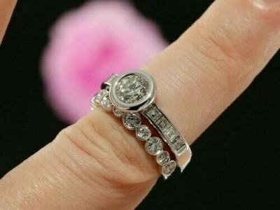 Lab-Created 2.30 Ct Round White Diamond Engagement Ring Set 925 Sterling Silver