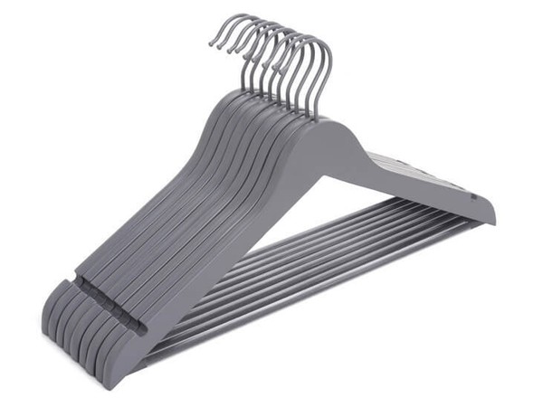 HolzbüGel KleiderbüGel Komplett Grau Matt Mit Steg, 44 Cm SET-image