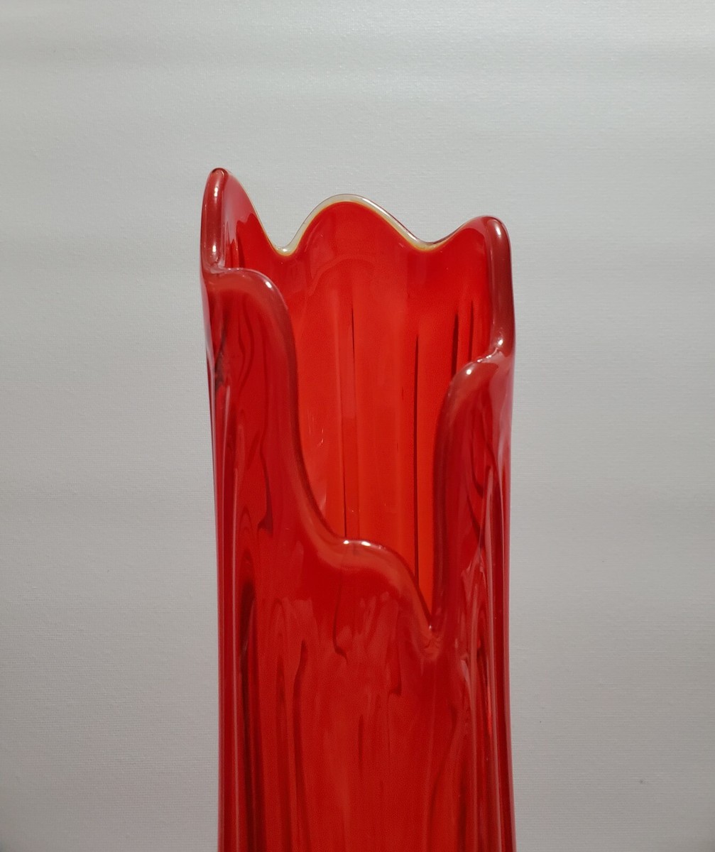 Vintage LE Smith Red Amberina Glass Swung Vase, Large Size 21