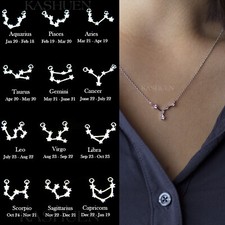  CZ Constellation Necklace Cubic Zirconia Crystal Celestial Zodiac Chain Jewelry