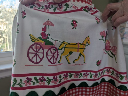 KÜCHENSCHÜRZE hm mit Vintage tbc mit hübschen GALLEN - PFERDEKUTSCHE/ROTE Gingham-Borten - Bild 5 von 9