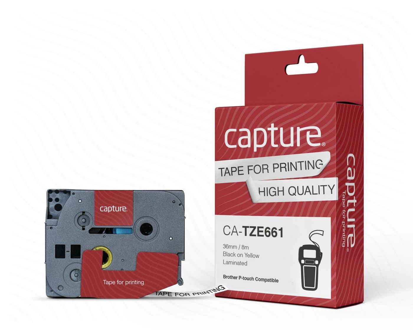 Capture CA-TZE661 36mm x 8m Black on Yellow Tape
