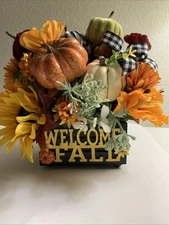 Fall & Autumn Pumpkins Small Wood Crate Tiered Tray Table Decor Florals New