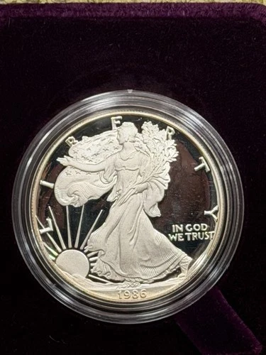 1986-S Silver Proof American Eagle Dollar  OGP w/Box & COA