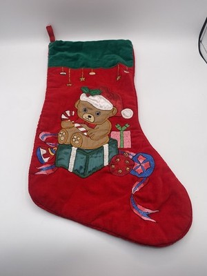 Vintage Red Christmas Bear & Presents Stocking Embroidered 19 