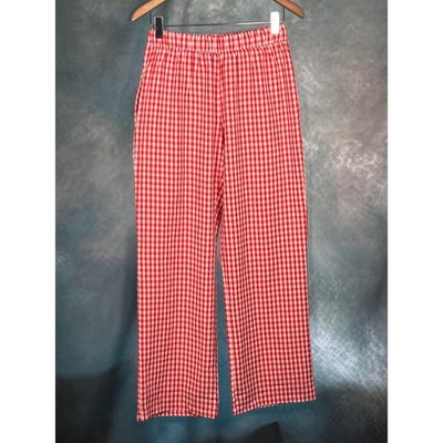 Pretty Garbage Red White Gingham Wide Leg Pants Elastic Waist Size Medium