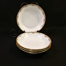 Limoges Vignaud 4 Coupe Soup Bowls The Meuse Red Yellow Blue Gold 1911-20 Damage