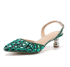 Occident Womens Rhinestone Pointed Toe Sandals Bridal Wedding Dress Casual Shoes