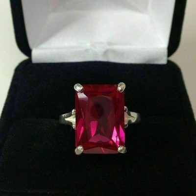 7.00 Ct Emerald Cut Natural Ruby & Diamond Ring 14K White Gold Ring Size 8