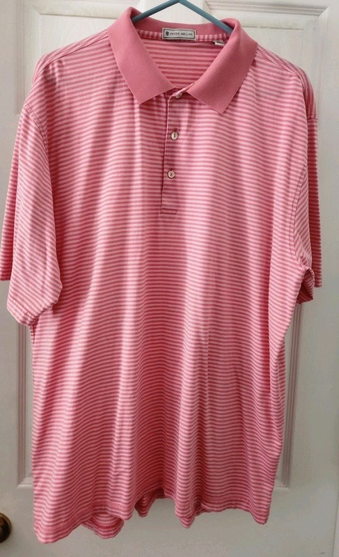 Peter Millar Men’s XL Pink And White Polo Shirt Golf Cotton