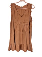 Umgee Women's Large Terracotta Cotton Linen Sleeveless Smocked Empire Waist Boho