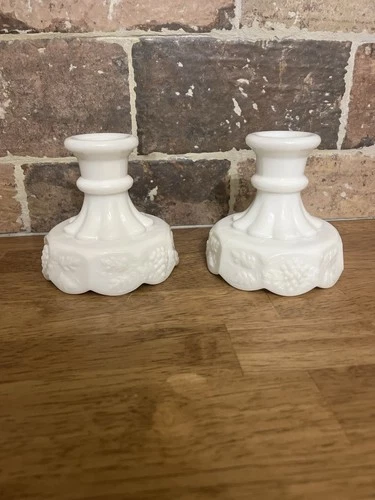 Pair Of Vintage Westmoreland Milk Glass Grape Candle Holders
