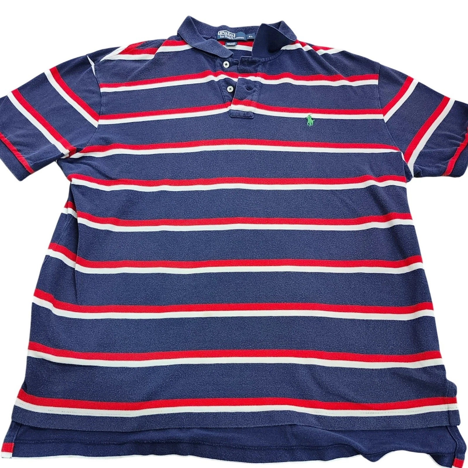 Polo Ralph Lauren Mens XL Striped Short Sleeve Polo Shirt Navy Blue Red White