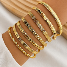 7Pcs Boho Stackable Cuff Bangle Set Engraved Open Bracelet Women Jewelry Gift